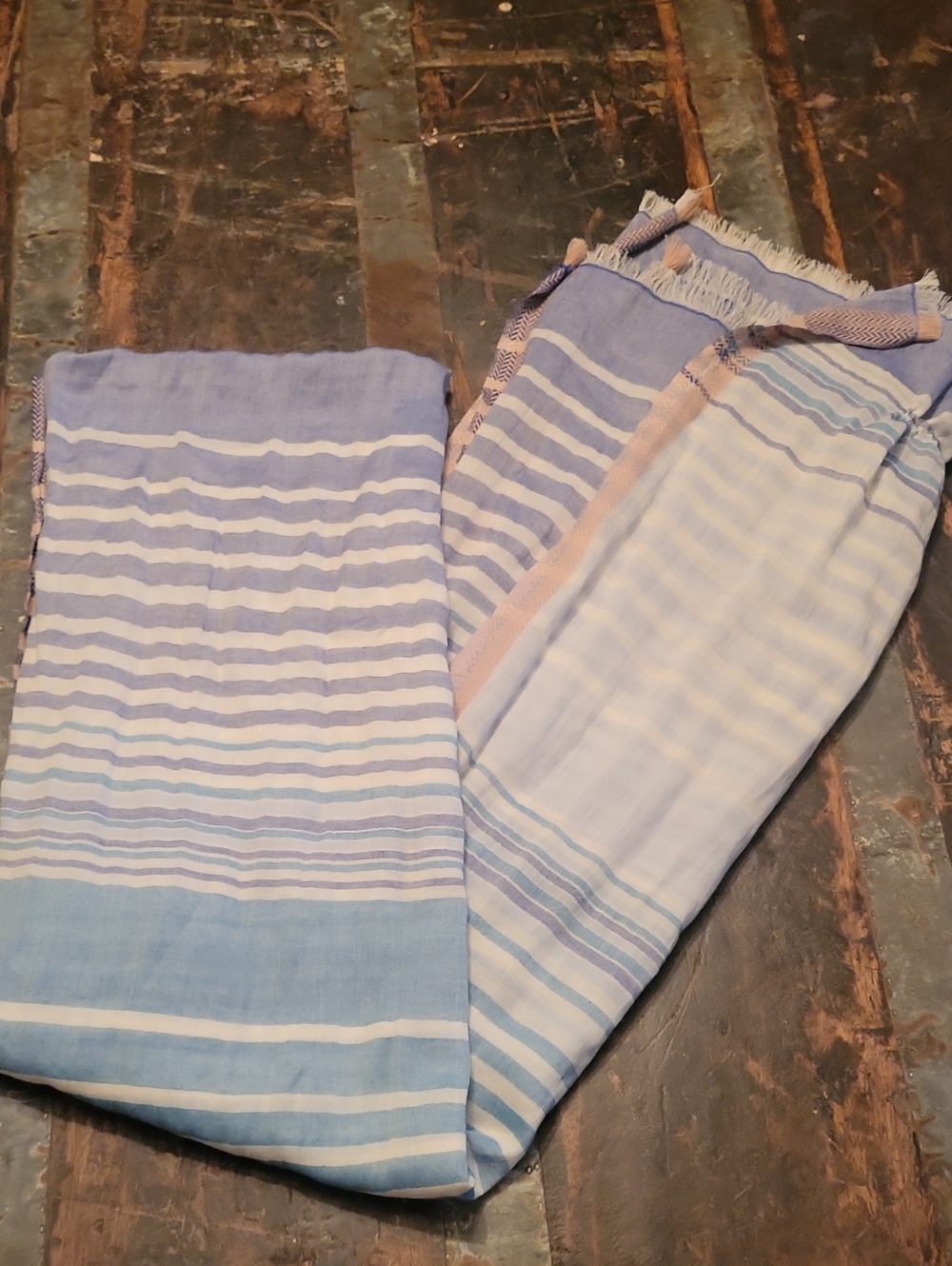 Light Blue Striped Scarf & Wrap - Breathable Summer Accessory